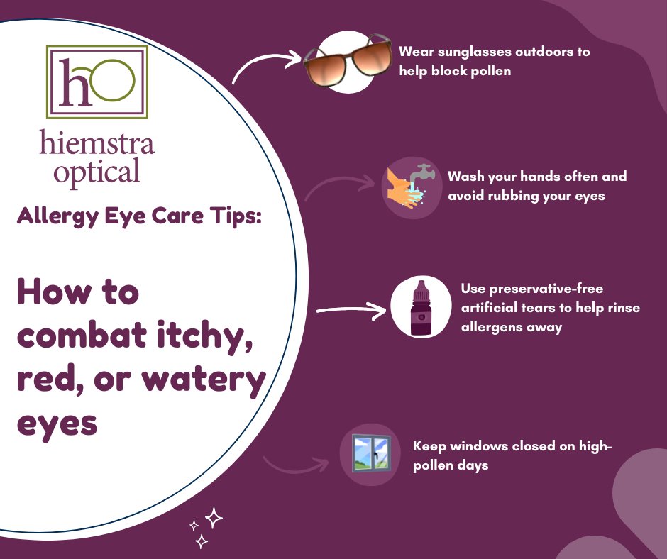 HiemstraOptical's tweet photo. Spring is almost here — and so is allergy season. 🌸👁️

If your eyes get itchy, red, or watery this time of year, try these simple tips:
• Wear sunglasses 
• Wash your hands 
• Use preservative-free artificial tears 

Call to schedule today! 269-415-8083 https://t.co/UMsrwuMsod