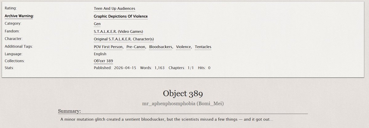 cheeky_sammy's tweet image. #stalker2 #stalker 

When I saw the SamHiggs kiss with tentacles in DS2, it honestly traumatized me. But then it inspired me to create my own original character in the S.T.A.L.K.E.R. universe — a sentient bloodsucker named Wilde
I was in the mood, so I translated a short fanfic