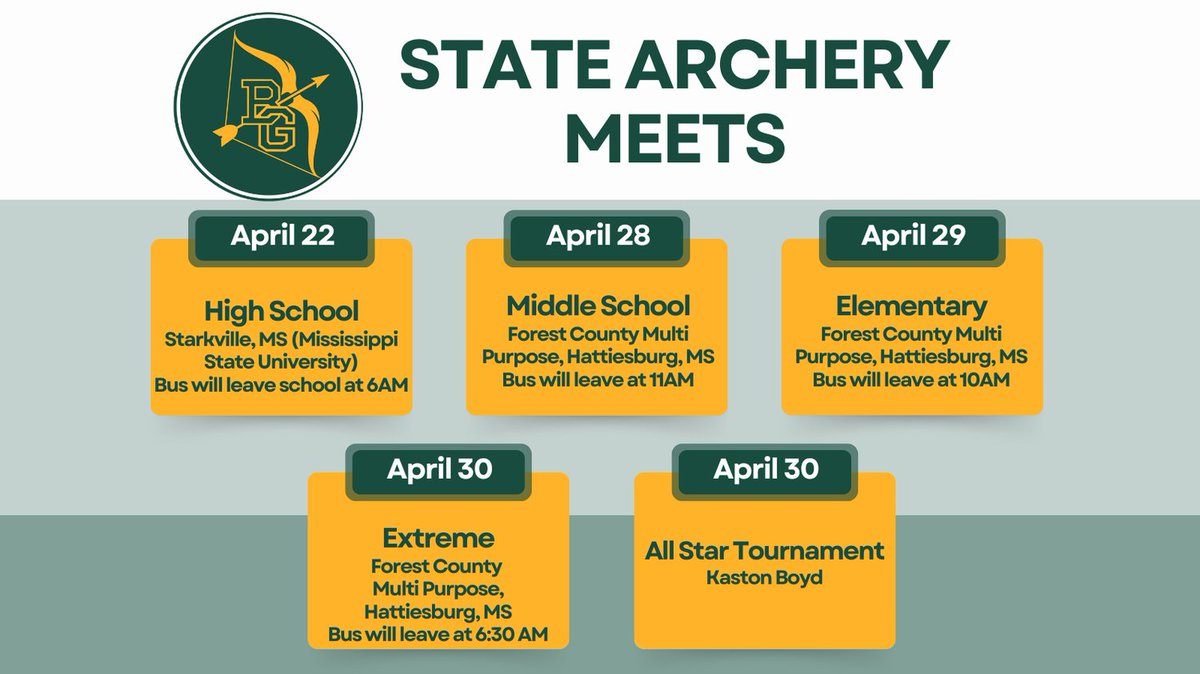 BGSBucStrong's tweet photo. Our Bucs are locked in and ready to take aim at the State Archery Meets 🎯💚💛 We are proud of these student-athletes and excited to see them represent Bowling Green on the state stage!
#BowlingGreenSchool #BucStrong #GeauxBucs #BucNation #WalkWorthy #BGS https://t.co/chNQxrA8Od