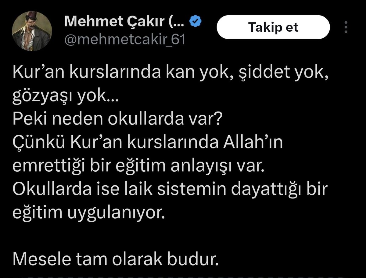 Etkileşim için yapıyor oe, o belli. O yüzden muhatap almaya gerek yok.
Kur'an kurslarında bizzat şahit olduğum şiddeti, istismarı film yapsam, 18 yaş sınırı bile az gelebilir öyle söyleyeyim. Ki şahit olduklarım yanında, duyduklarıma bakarsak ben hiçbir şey görmemişim.