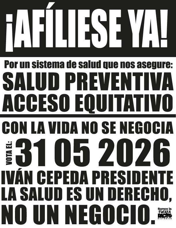 LA SALUD NO ES UN NEGOCIO

<a href="/IvanCepedaCast/">Iván Cepeda Castro</a> presidente, <a href="/aida_quilcue/">Aida Quilcué</a> vicepresidenta.
