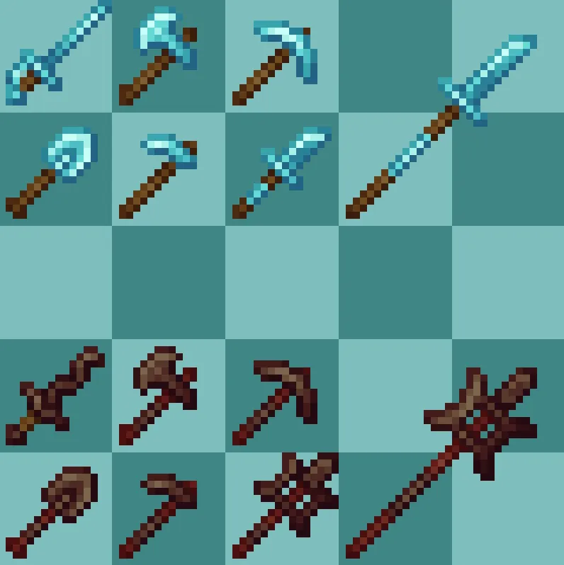Bushybot5's tweet photo. It's #MCArtDay!  I'm bringing some tool resprites to todays table since my last ones were... kinda really ass...  #PixelArt #Art #Minecraft https://t.co/OOfT0wK6PA