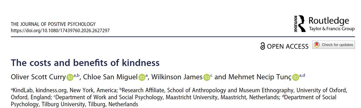 AndyDelton's tweet photo. What does it mean to be kind? Research by @Oliver_S_Curry and colleagues show that people see it as kind if you provide benefits to others. Paying costs to provide the benefit, though, does not matter much. https://t.co/L2C7gh0Lg2