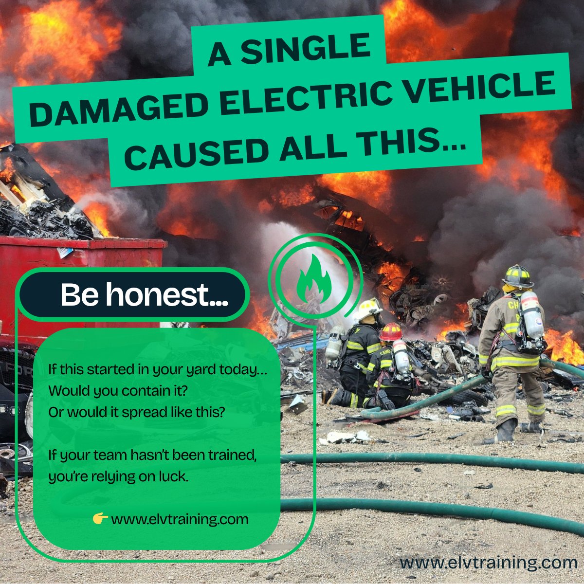 elvtraining's tweet photo. 🚨 This is what one damaged EV battery can do 🚨

This isn’t an isolated risk. It’s becoming part of daily operations for:
- Emergency Crews
- Vehicle recyclers
- Recovery operators
Your team needs to understand this risk. 

Learn more:
🌐https://t.co/f3WibZiePu https://t.co/sXqh3lXDuJ