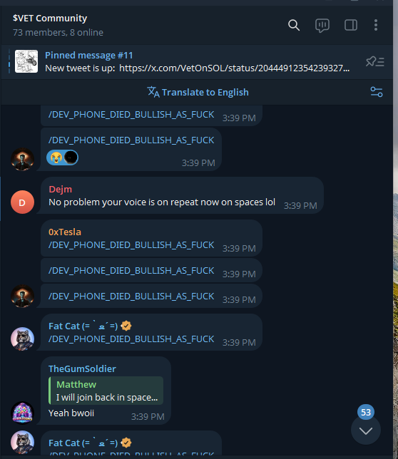 VetOnSOL's tweet photo. Love to see this, join the telegram if you have not yet:

https://t.co/qa85TDGZP7 https://t.co/jkPEFoCnJh