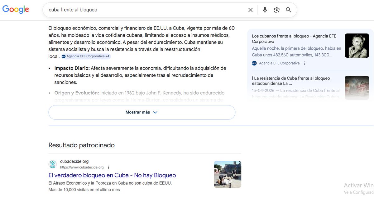jmarquezt's tweet photo. Si vas a buscar información acerca del #bloqueo a #Cuba, encontrarás como primer resultado un "Resultado Patrocinado"... ¿patrocinado por quién? ¿esa es la libertad que tanto pregonan? La libertad de patrocinar... váyanse pa casaelap... puripallá.. no jodan #CubaNoEstáSola https://t.co/zB3zKx9DSK