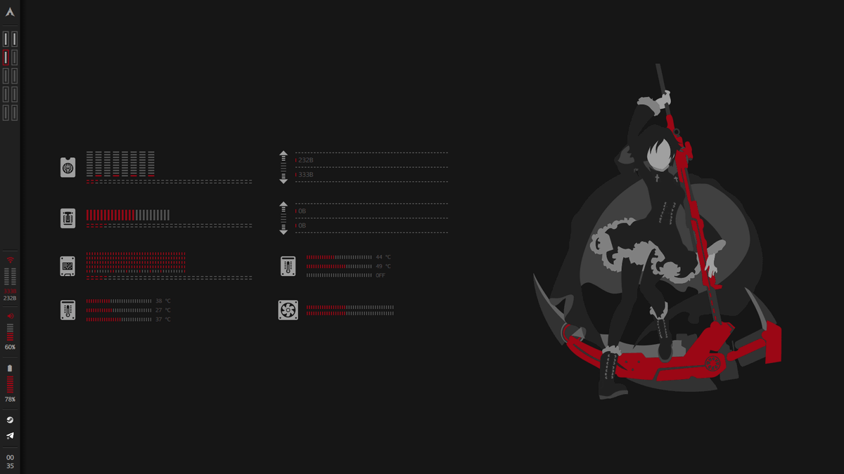 bot_unixporn's tweet image. [Niri] Tried to replicate worron ruby rice with quickshell
Link: redd.it/1smgpcx

#unixporn #linux #screenshot