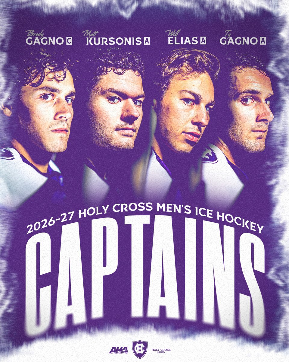 HCrossMHockey's tweet photo. Introducing our 2026-27 leadership group!

C - Brody Gagno
A - Ty Gagno, Will Elias, Matt Kursonis

📰 https://t.co/snf6HXdfLk

#GoCrossGo https://t.co/G0XtzXhc17