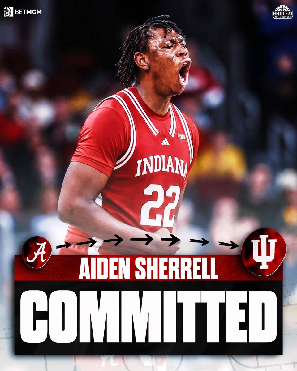 NEWS: Alabama transfer big man Aiden Sherrell has committed to Indiana, source told <a href="/TheFieldOf68/">The Field of 68</a> 

He averaged 11.1 PPG, 6.2 RPG and 2.2 BPG this past season.