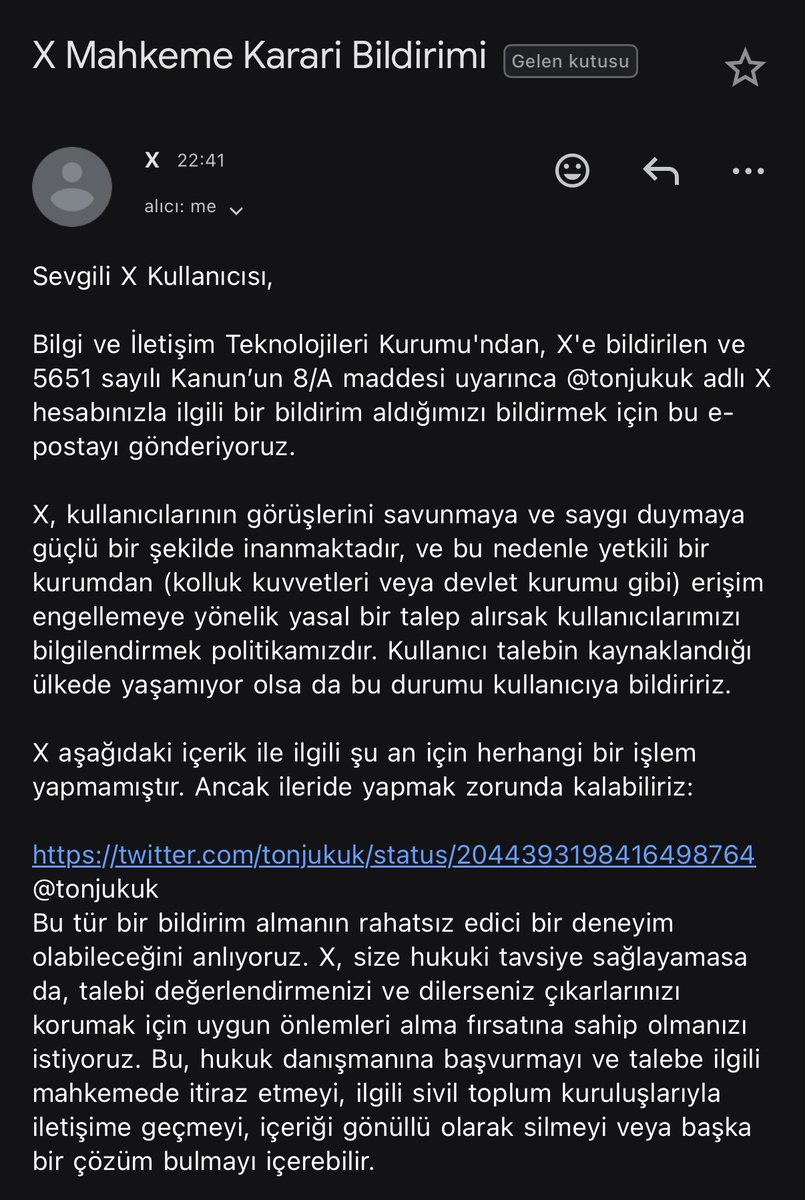 Değerli İçişleri Bakanlığımız, Yusuf Tekin’e “istifa imasında” bulunduğum tweetin kaldırılması için mahkeme kararı gönderdi az evel :) işte TÜRKİYE YÜZYILI!