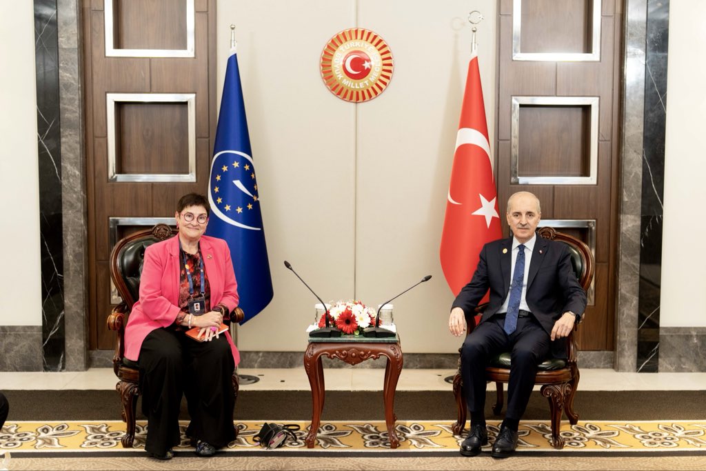 PACE_President's tweet image. Thank you, @NumanKurtulmus for a productive discussion during at #IPU152 on current developments in the region and strengthening our relationship as well as the rule of law. 🇪🇺🤝🇹🇷 #Türkiye #PACE #CouncilofEurope #IPU