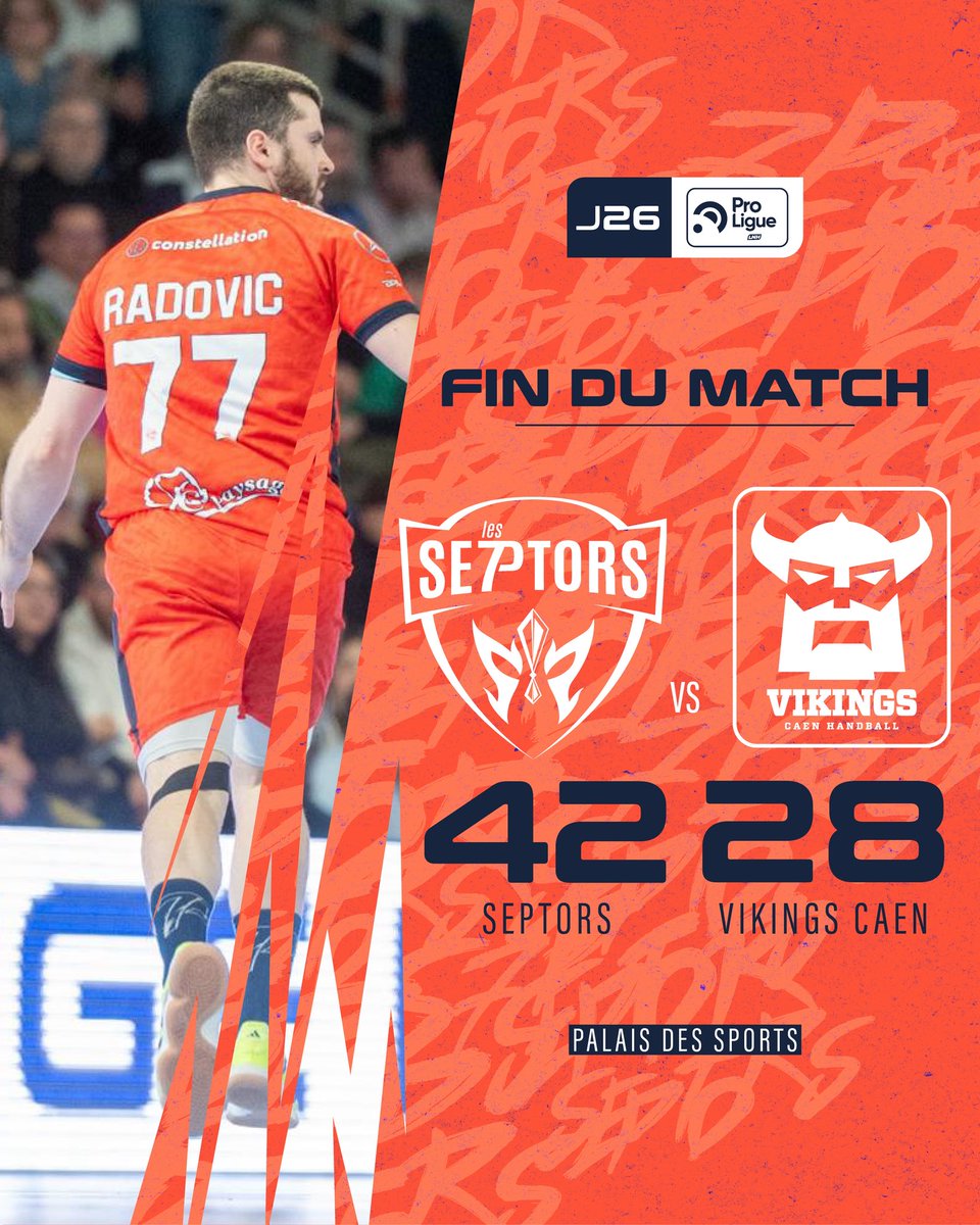 LesSeptors's tweet photo. FIN DU MATCH |

QUELLE PARTIE EXCEPTIONNELLE ! 🔥

Les Septors terrasse les Vikings dans la #RoadToStarligue ce soir au Palais!

Prochain RDV, Vendredi 24 Avril au CO’Met pour une soirée avec Vitaa face à Sarrebourg !

Place encore dispo dès 13€ : https://t.co/9336oxyliC https://t.co/ee5SMptiwA