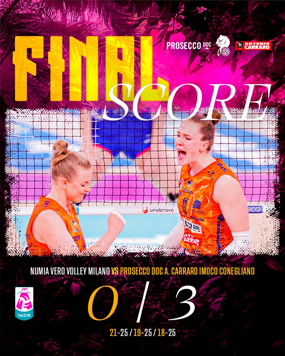 ImocoVolley's tweet image. Serie sul 2 a 0! Ci vediamo Domenica al Palaverde! 🔥

3° set - Gara 2 - Finale Scudetto Serie A1 LVF Tigotà

Numia Vero Volley Milano 0
𝗣𝗿𝗼𝘀𝗲𝗰𝗰𝗼 𝗗𝗼𝗰 𝗔. 𝗖𝗮𝗿𝗿𝗮𝗿𝗼 3

(21-25 | 19-25 | 18-25)

#ImocoVolley #Gameday #proseccodoc #AntonioCarraro 

📸: Rubin