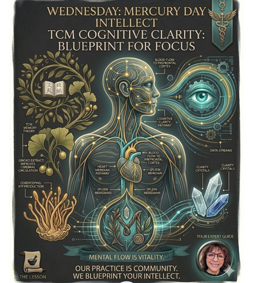 Precision Thinking: Your Blueprint for Cognitive Clarity. 🧠⚡️

​It’s Wednesday—the day of Mercury—the day we prioritize communication, mental agility, and the "blueprint" of our health. In Traditional Chinese Medicine, mental fog isn't just a sign of being tired; it's data