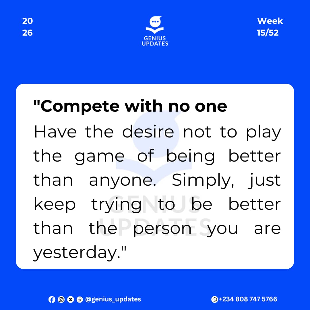 genius_updates's tweet image. Week 1️⃣5️⃣: Compete with no one💯

#geniusupdates #MotivationalWords #Week15

©️ GENIUS UPDATES 🔥