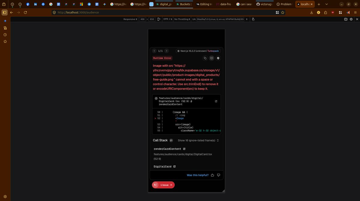 naijadebugger's tweet image. Day 94/100 🚀  #100DaysOfCodeAndDesigns with @SarcasticGeek4u

Next.js doesn’t allow external images by default. configured it to accept Supabase URLs

moved images from /public to Supabase (copied bucket URLs into my data)

bug caused by extra space in URL 🤧 fixed with .trim()
