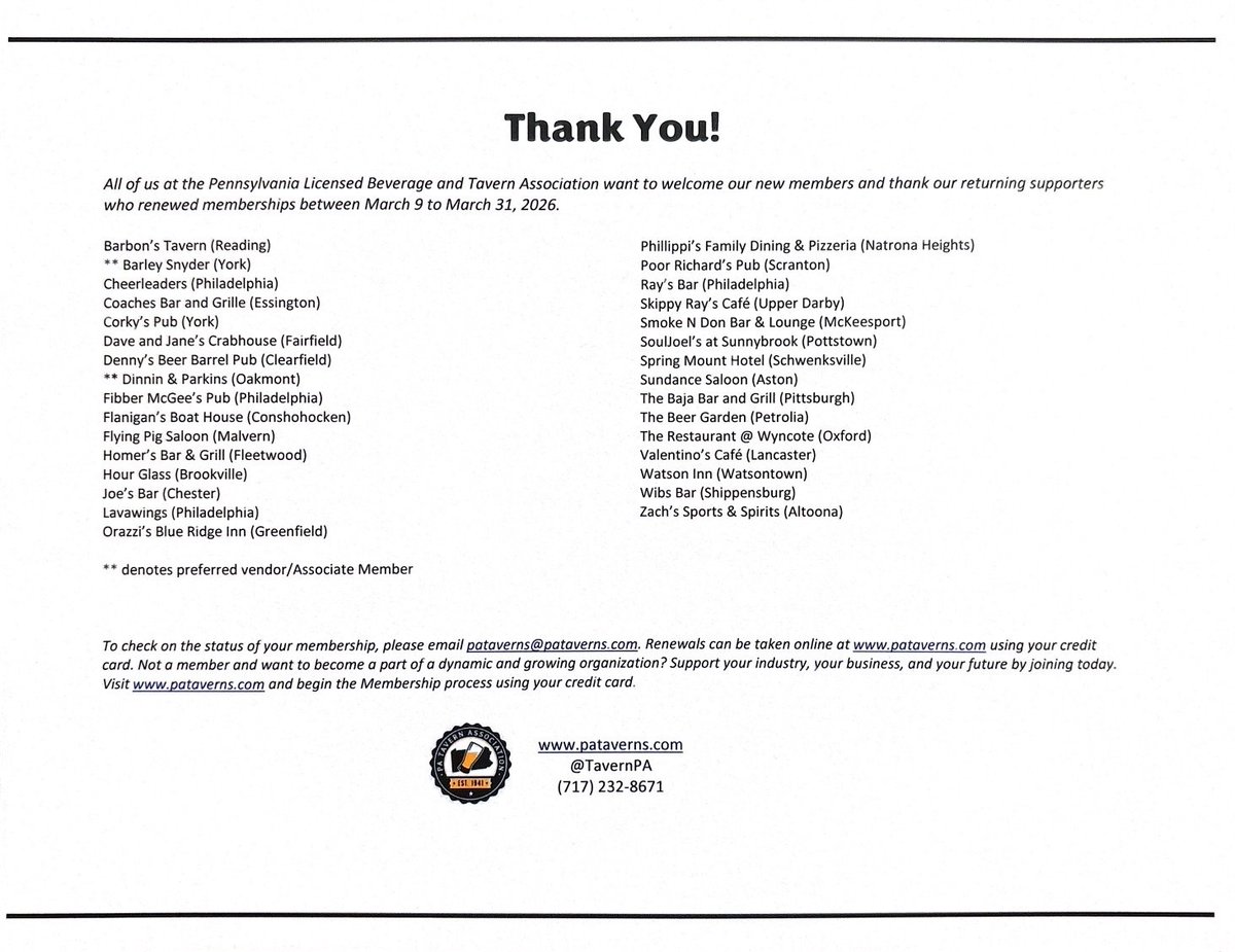 Pennsylvania Licensed Beverage and Tavern Assoc. tweet media