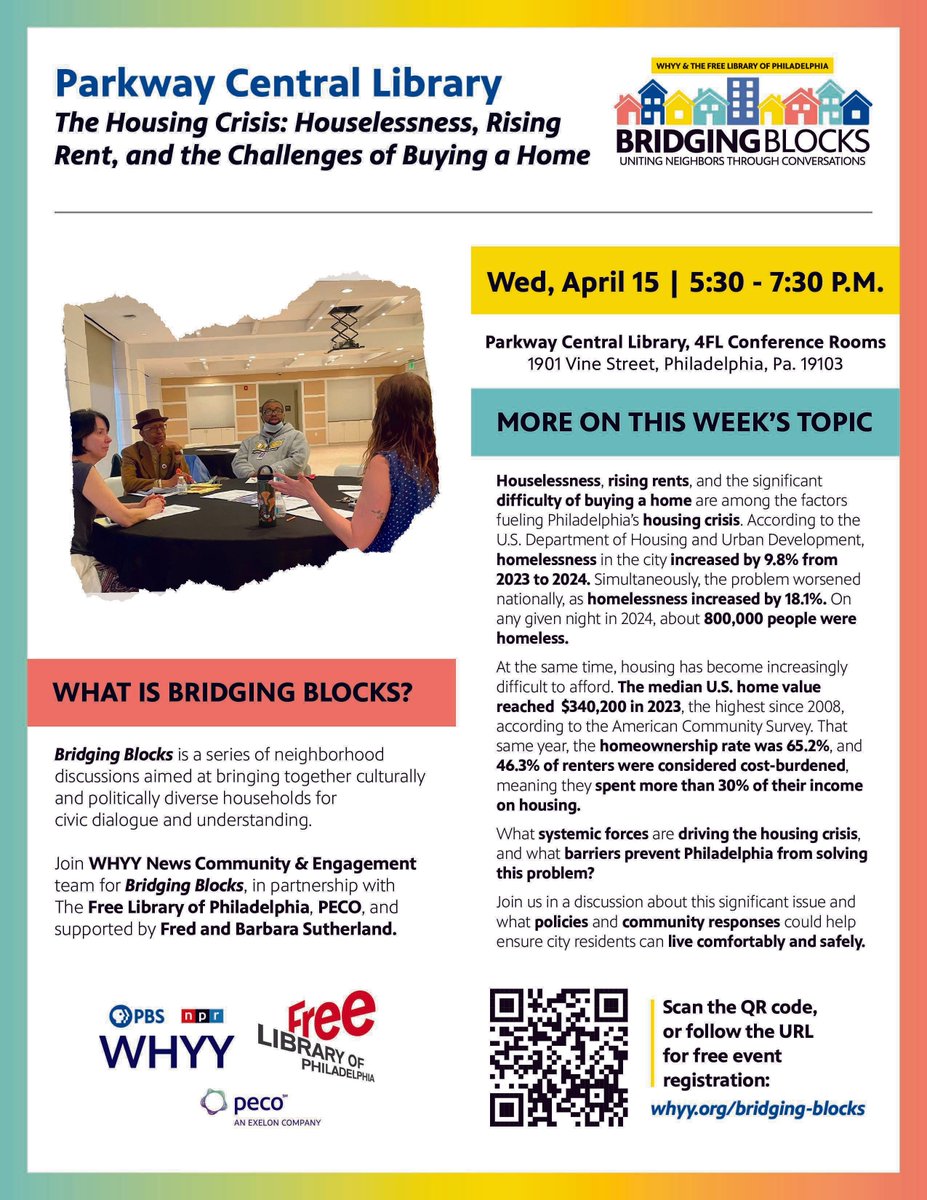 Revive_POC's tweet photo. TODAY! Join us for Bridging Blocks! REVIVE Media is teaming up with WHYY to help amplify the conversation. We’ll be in the building with an information table full of housing resources, and we’ll also be screening exclusive footage from our housing series!
This event is free! https://t.co/n3BuB7zygV