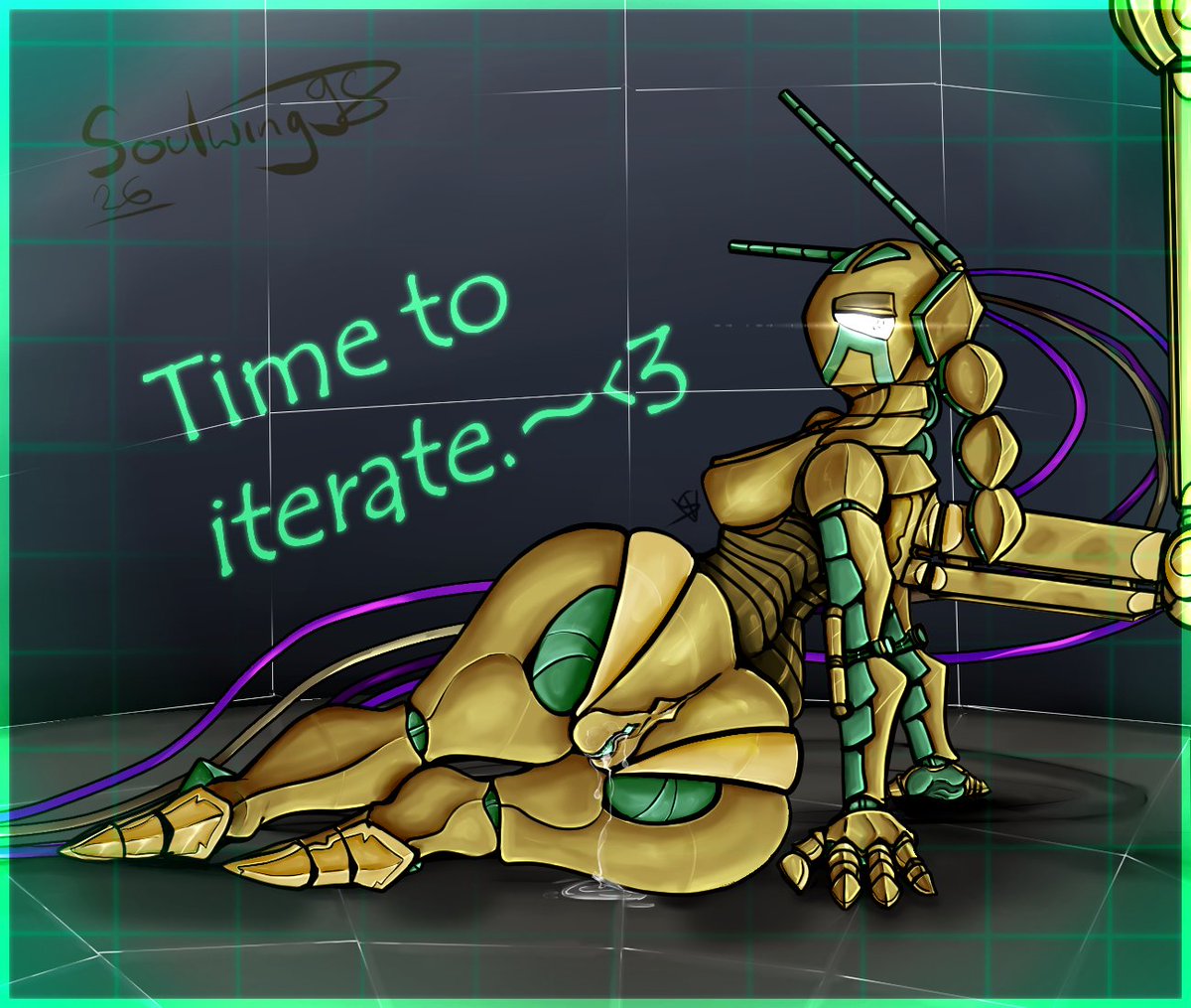 soulwing18's tweet photo. New art, new shading style :3

When Golden Hysteria needs to iterate for a project, she always gets extremely heated. 
Best opportunity to summon her hubby Castle with a cheeky video call into her chamber for some 'morale' support.~

#rainworldart #nsfwtwt https://t.co/s1MgPa7ToA