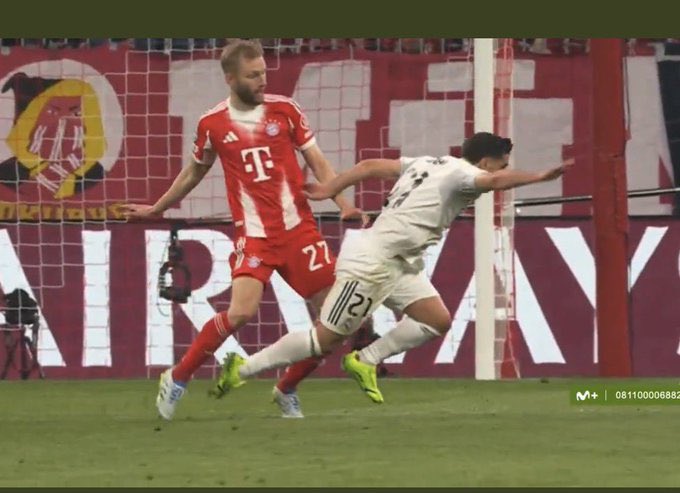 -No yellow card for Vini so he doesn't miss the possible semis  
-Non existent foul for Guler's freekick goal  
-Rudiger's elbow to the Bayern guy in the play for Mbappe's goal  

All this happened in 45 minutes