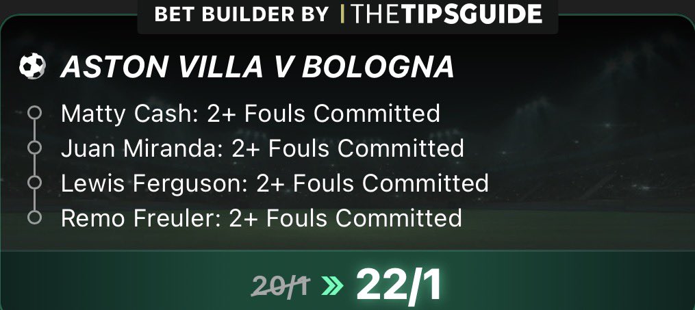 22/1 Villa v Bologna Boost 👀

Load to your slip..

Here 👉 bit.ly/3ILiiUY

Price subject to change.

18+ gambleaware #AD T&amp;Cs apply