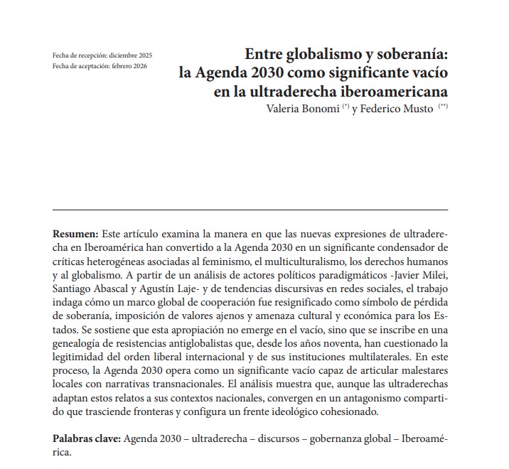 Acaba de ser publicado el último artículo que escribimos con <a href="/bonomi_vale/">Vale.Valeria</a> sobre la Agenda 2030 y su uso como dispositivo narrativo por parte de la ultraderecha en Iberoamérica.

Acceso: fido.palermo.edu/servicios_dyc/…