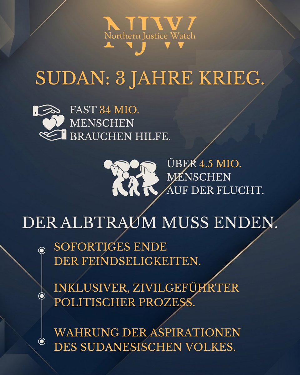 NJWGermany's tweet photo. Die Krise im #Sudan darf nicht zur Normalität werden.

Zahlen zeigen nicht die tägliche Gewalt, die Blockade von Hilfe und die tödliche Kultur der #Straflosigkeit, die diesen Krieg anheizt. Echter Frieden erfordert Gerechtigkeit, die Täter müssen zur Verantwortung gezogen werden! https://t.co/fEz2N5O2UC
