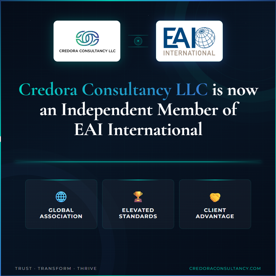 CredoraCons's tweet image. Credora Consultancy LLC is now an Independent Member of EAI International   ! 
Founded: 1986
Present in: 56 Countries
Offices: 108 Globally
Ranked: Top 20 Global Accounting Associations (IAB)

#EAIInternational #GlobalAssociation #Consultancy #Dubai #UAE #Top20 #MemberFirm