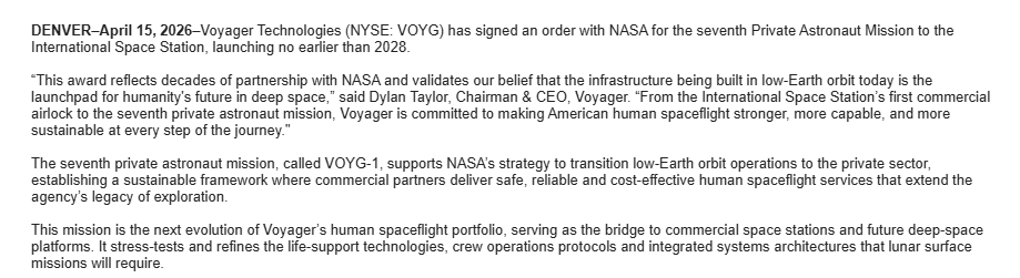 SciGuySpace's tweet image. Just in: Voyager gets the 7th private astronaut mission to the ISS, joining Axiom Space and Vast Space. Launching NET 2028.
