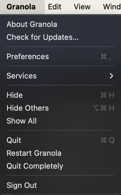 NotDiegoScanlon's tweet photo. @cjpedregal @meetgranola -- layout of the Granola Settings on Mac Menu Bar is very unfriendly. 

"Sign Out" is where "Quit" typically is for other apps, so muscle memory causes me to constantly sign out of Granola instead of quitting. 

See Granola vs Chrome below. https://t.co/8ouZZIoI8m