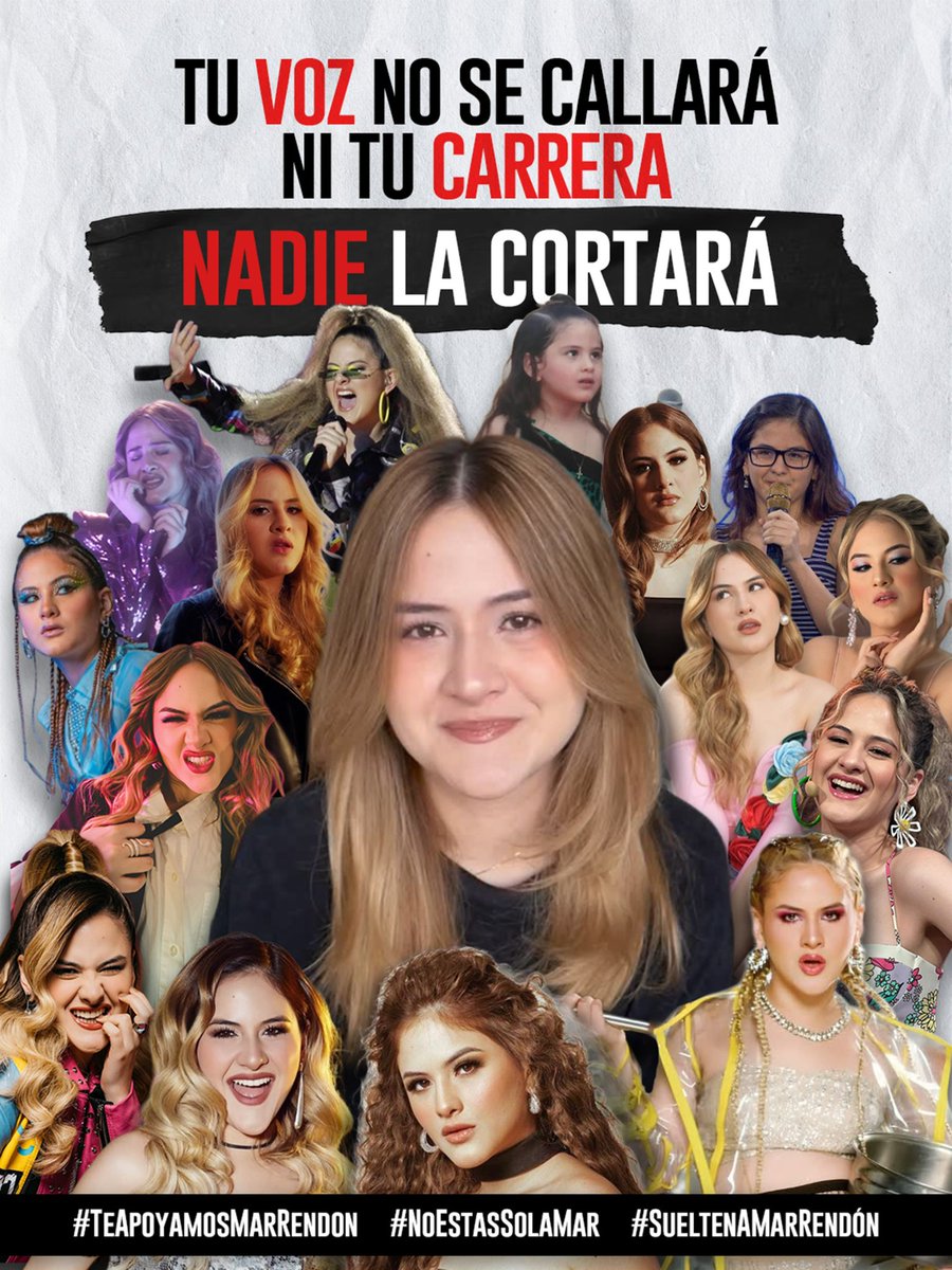Aunque quieran callar tu voz con intimidaciones no lo vamos a permitir Mar Rendón no te rindas tienes todo el derecho de salir adelante con tu música libremente exige tus derechos

#TeApoyamosMarRendon #NoEstasSolaMar #SueltenAMarRendón