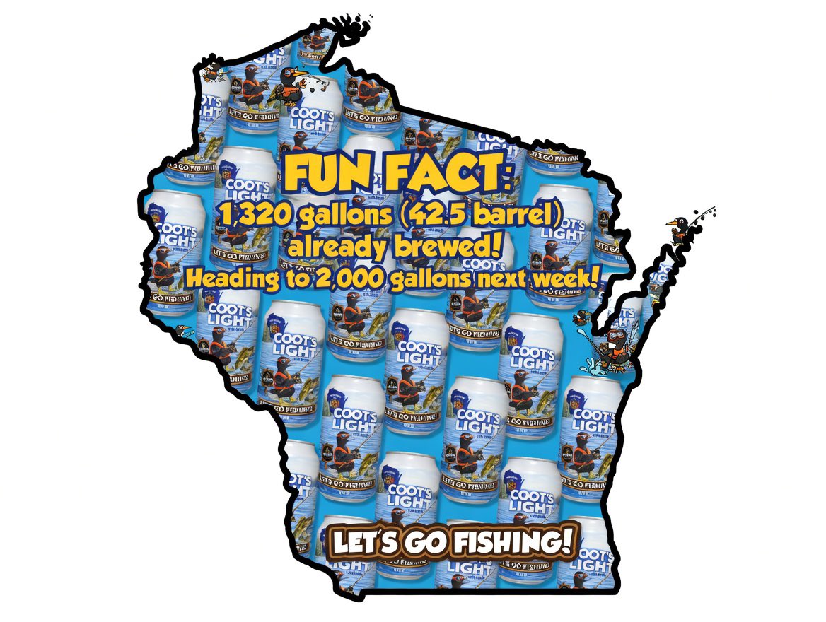 cootslures's tweet photo. 🦆 BIG FUN FACT 🚨
Straight from Fox River Brewing Company - Oshkosh‼️‼️‼️‼️‼️‼️
They’ve already brewed 1,320 gallons
of Coot’s Light🤯🤯🤯🤯🤯
That’s 42.5 barrels of crisp, refreshing, fishing-ready lager‼️🍺🦆
#CootsLight #LetsGoFishing #FoxRiverBrewing #WisconsinBeer https://t.co/l7L0UtnZnI