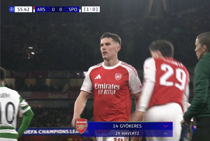 فيكتور غيوكريس لن يسجل ضد ناديه السابق. أرتيتا يقرر تبديله ودخول هافيرتز بدلا منه 