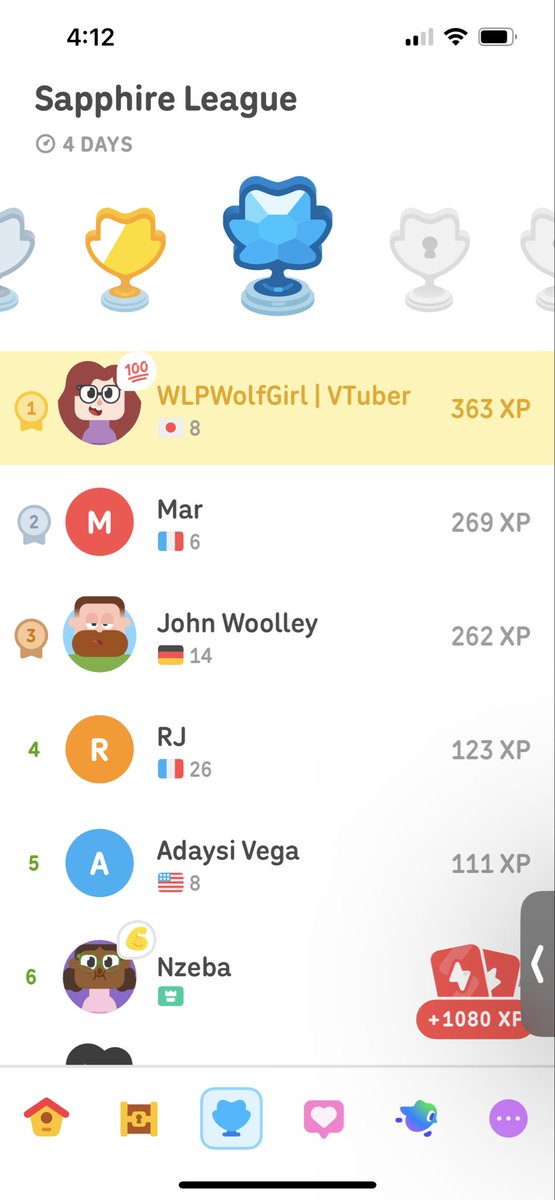WLPWolfGirl's tweet photo. Had to take my spot back iv been slacking but I hit a milestone and got a 3 day free trial that does not use my one week free trial(trying to do this fair and square so that’s cool to see) but I took a look it applies to pc as well. So may do some #duolingo streams be it runs out https://t.co/npfk8vPhuw