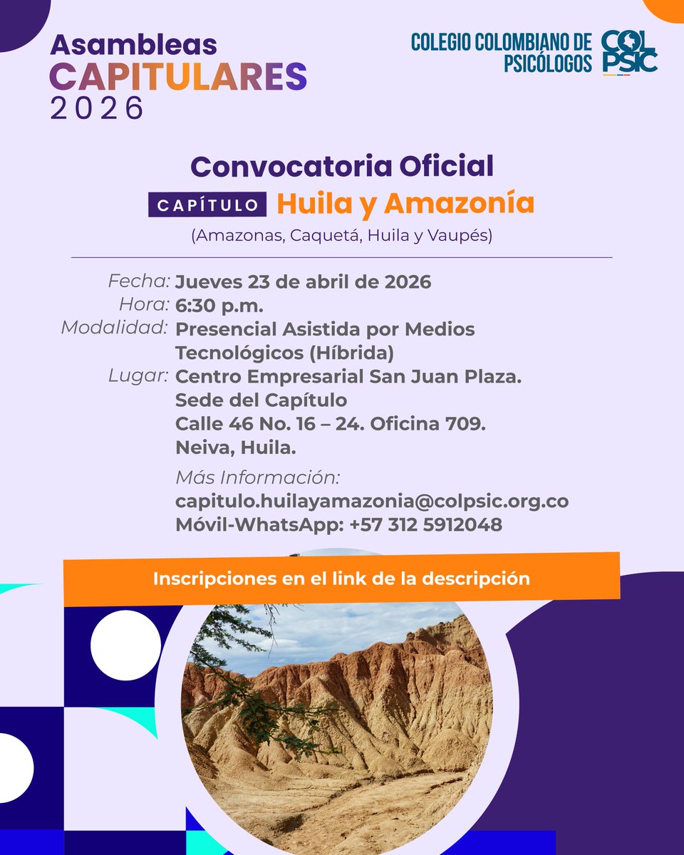 Colpsic_HuiAmaz's tweet photo. 🎯Estamos en la recta final de inscripciones para nuestra 𝗔𝘀𝗮𝗺𝗯𝗹𝗲𝗮 𝗖𝗮𝗽𝗶𝘁𝘂𝗹𝗮𝗿 𝗛𝘂𝗶𝗹𝗮 𝘆 𝗔𝗺𝗮𝘇𝗼𝗻𝗶́𝗮

✅ Asistencia presencial o virtual
✅ 𝗖𝗶𝗲𝗿𝗿𝗲 𝗱𝗲 𝗶𝗻𝘀𝗰𝗿𝗶𝗽𝗰𝗶𝗼́𝗻: 𝟭𝟲 𝗱𝗲 𝗔𝗯𝗿𝗶𝗹

✍🏻 Regístrate y participa: https://t.co/eYRRhuigGk https://t.co/kcdjfclAnq