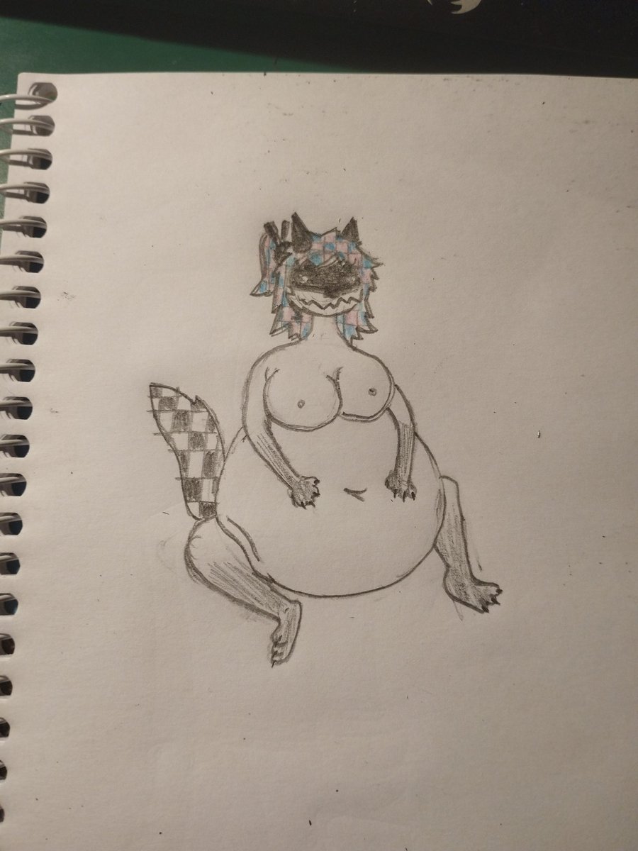 checkered_fox's tweet photo. cute drawing of toto where she is rubbing her big round belly :3 https://t.co/DykMOf9MwV