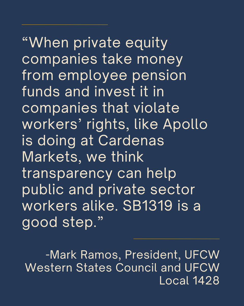 UFCWWSC8's tweet photo. SB 1319 has passed the Sen. Judiciary Committee! SB 1319 (Durazo &amp; Cortese) will improve transparency in alternative investments by requiring public pension funds to disclose the performance of such investments. Read our full statement here: https://t.co/3KIuwbZvUS https://t.co/1HTcXsqvah