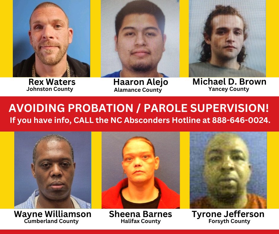 NCCorrection's tweet photo. We are asking for the public's help to find these people, who are actively avoiding Parole / Probation Supervision in #NC. Have information? Please call the NC #Absconder Hotline at 888-646-0024. 
You can remain anonymous. https://t.co/m5v6IsRHLv
