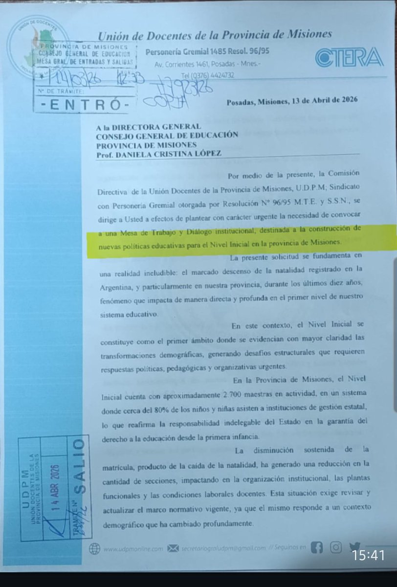 grillo141's tweet photo. Una vez+ insistimos desde @udpm_misiones la necesidad d conformar Mesa Trabajo politico-sindical q dé respuestas concretas a demandas estructurales del N. Inicial. La baja tasa natalidad  exige decisiones políticas q resguarden fuentes laborales y bienestar de nuestra gurisada. https://t.co/Jo3EEdrYjU
