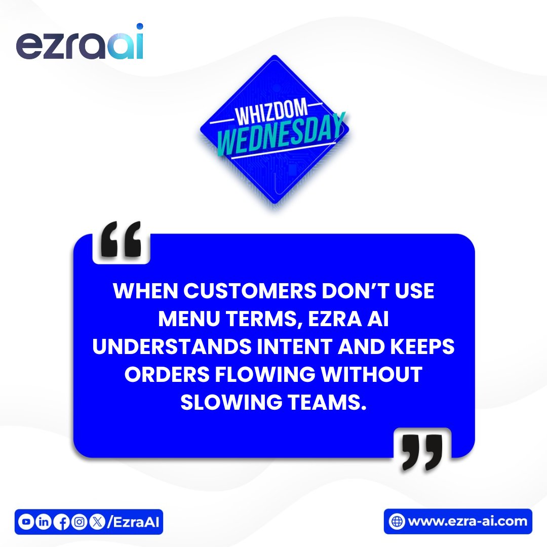 ezra__ai's tweet image. Not every guest orders by the book—stay ready for anything 💬⚡

🌟 Midweek wisdom to inspire your journey. Learn more about us at: ezra-ai.com.

#QSRTech #WhizdomWednesday #VoiceAI #QSR #RestaurantAI