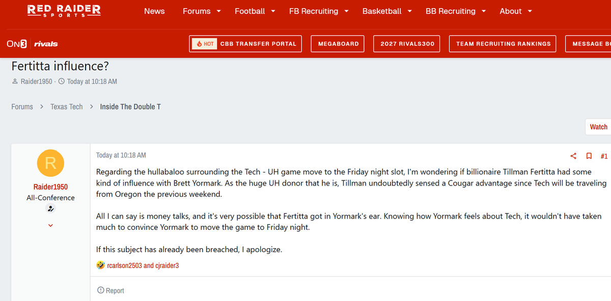 BoardGeniuses's tweet image. A #Houston booster convinced the #Big12 to make #TexasTech play them on a Friday night.