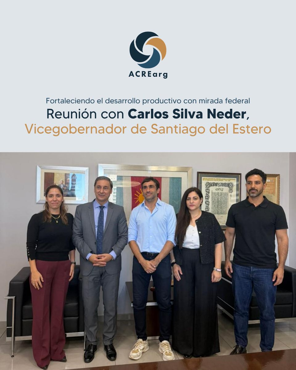 ACREarg's tweet photo. Desde la Cámara Argentina de Economías Regionales (ACREArg) nos reunimos con el Vicegobernador de Santiago del Estero, @@CSilvaNederSDE, para avanzar en una agenda que impulse el desarrollo productivo y la proyección internacional de las #EconomíasRegionales. 🌎 https://t.co/SXfGfXSHXc