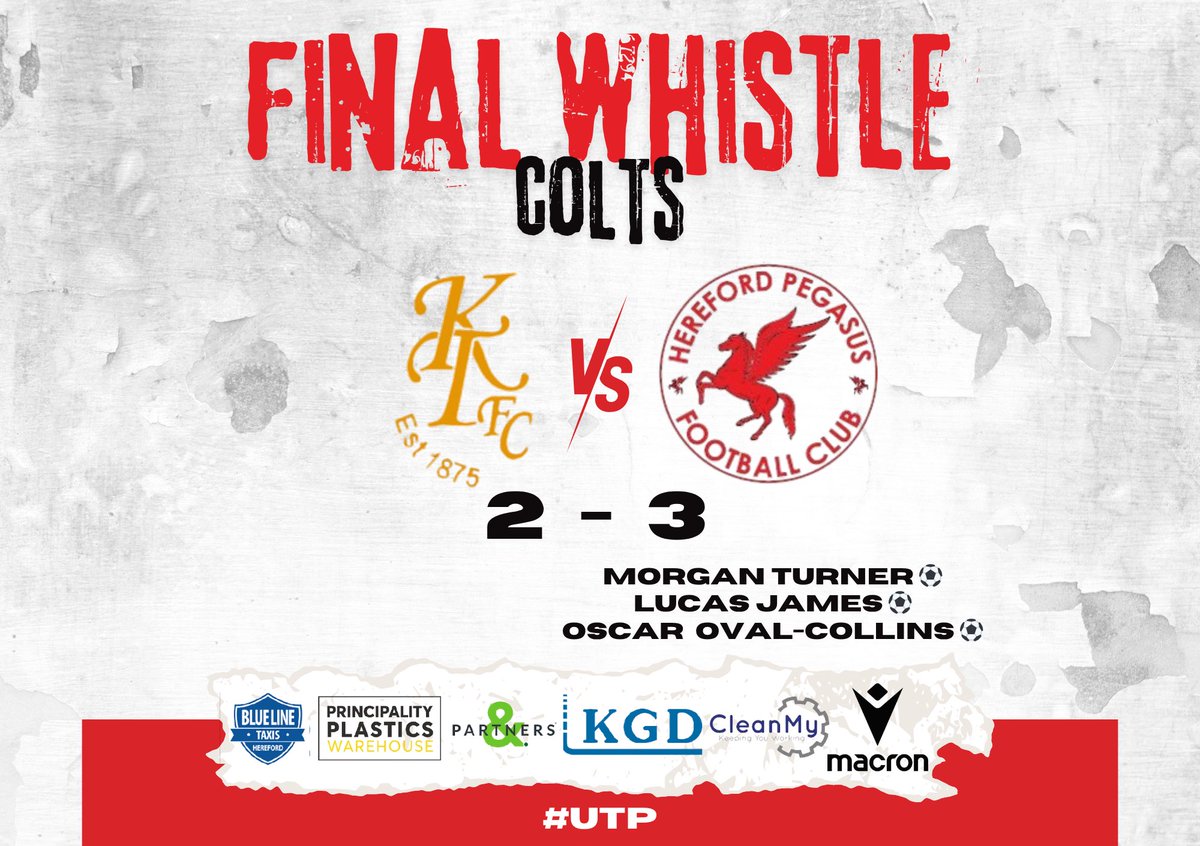 HerefordPegasus's tweet photo. 🔴⚽️FINAL WHISTLE⚽️🔴

A fantastic second half performance tonight for our Colts away at Kington FC Reserves see’s us come away with all 3 points 

🔴⚽️GOALS⚽️🔴

Morgan Turner ⚽️
Lucas James ⚽️
Oscar Ovel-Collins ⚽️

#utp #finalwhistle
#colts https://t.co/e7350idnBZ