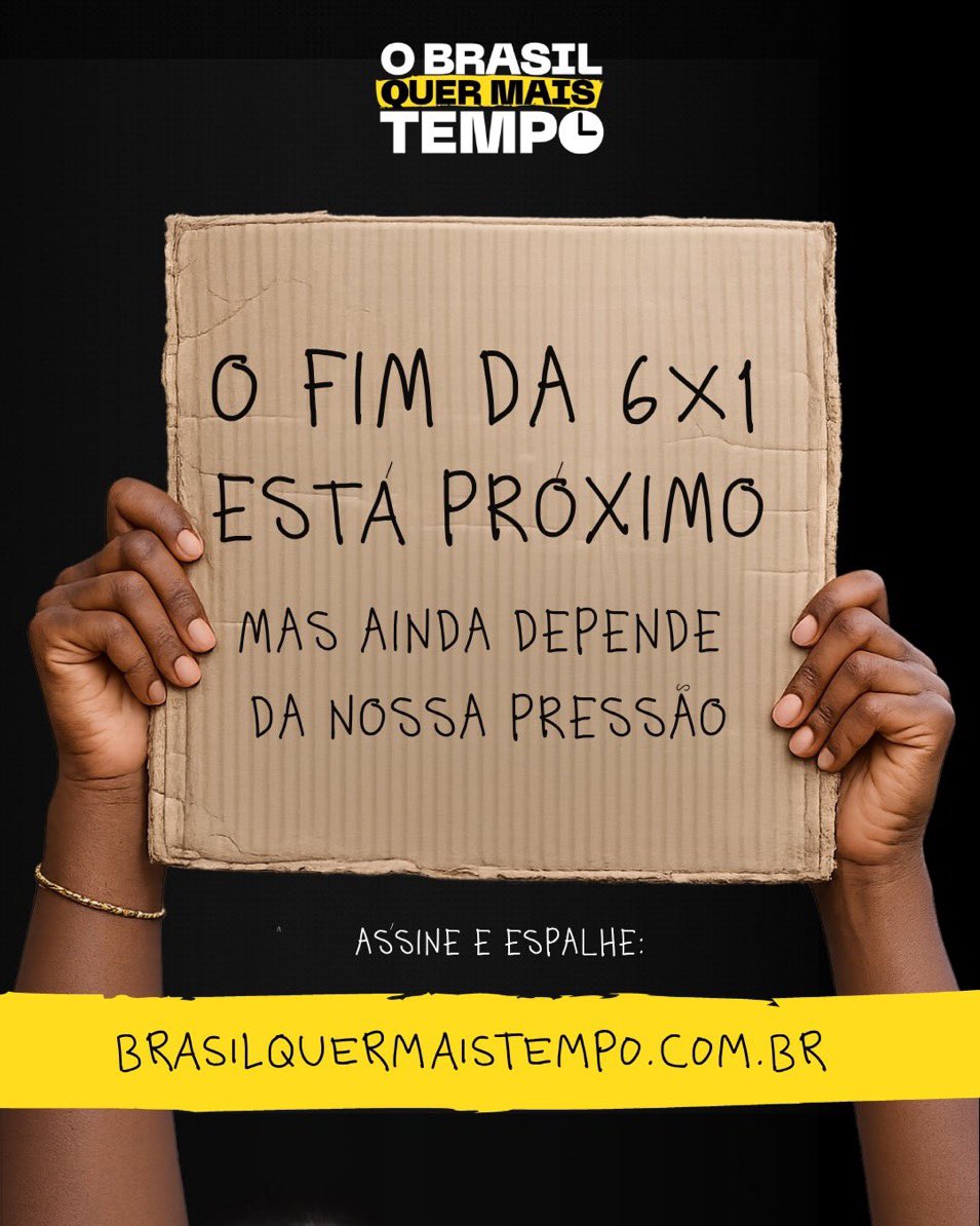 🚨 FIM DA 6x1: O BRASIL QUER MAIS TEMPO!

Com a PEC que avançou hoje na Câmara e o Projeto de Lei do Presidente Lula, o fim da escala 6x1 está cada dia mais perto.

Vittarlovers, podemos ajudar acessando  brasilquermaistempo.com.br/?ref=erika-hil… e pressionando o Congresso!