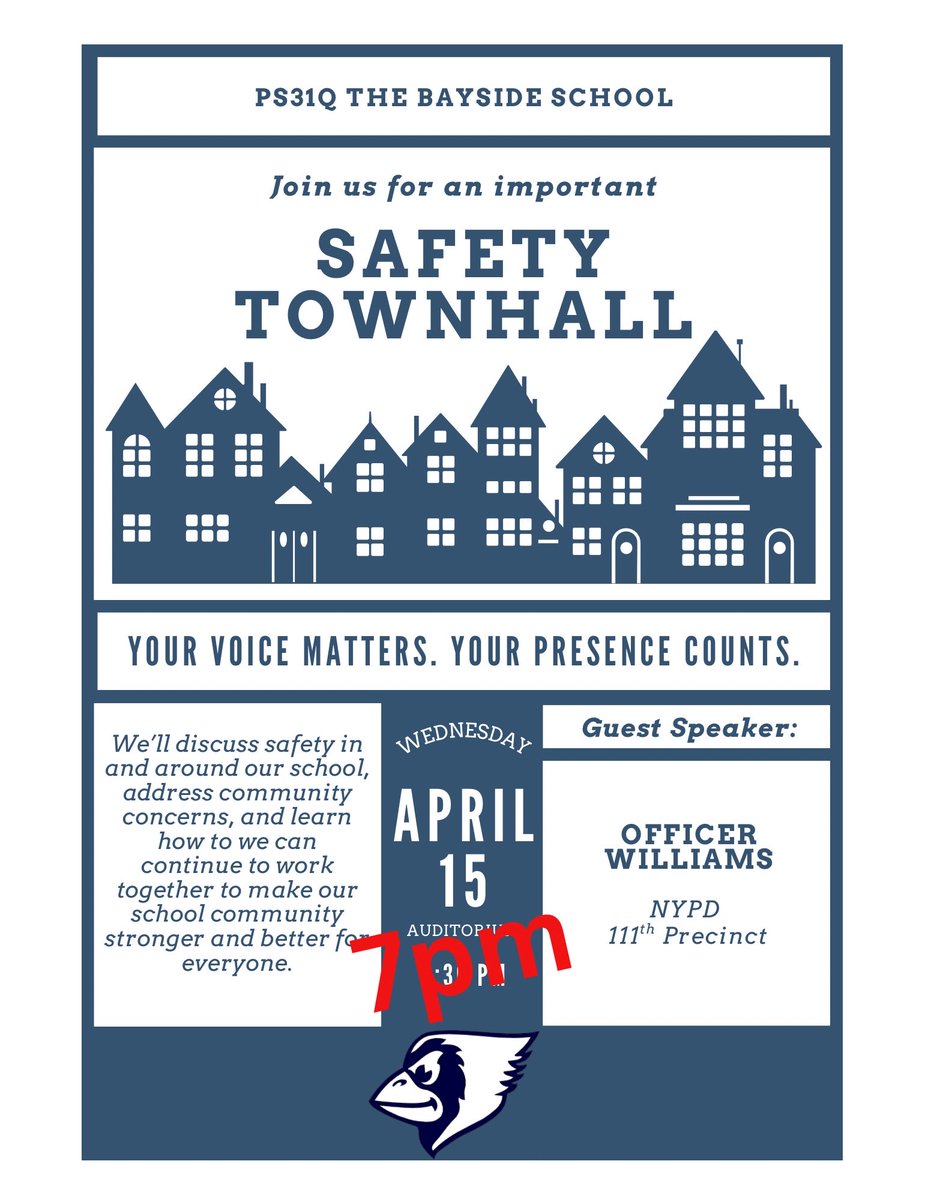 PS31Q's tweet photo. IMPORTANT: Tonight’s Safety Town Hall will take place at 7pm instead due to an unforeseen a schedule change. https://t.co/L5MG3apGyB