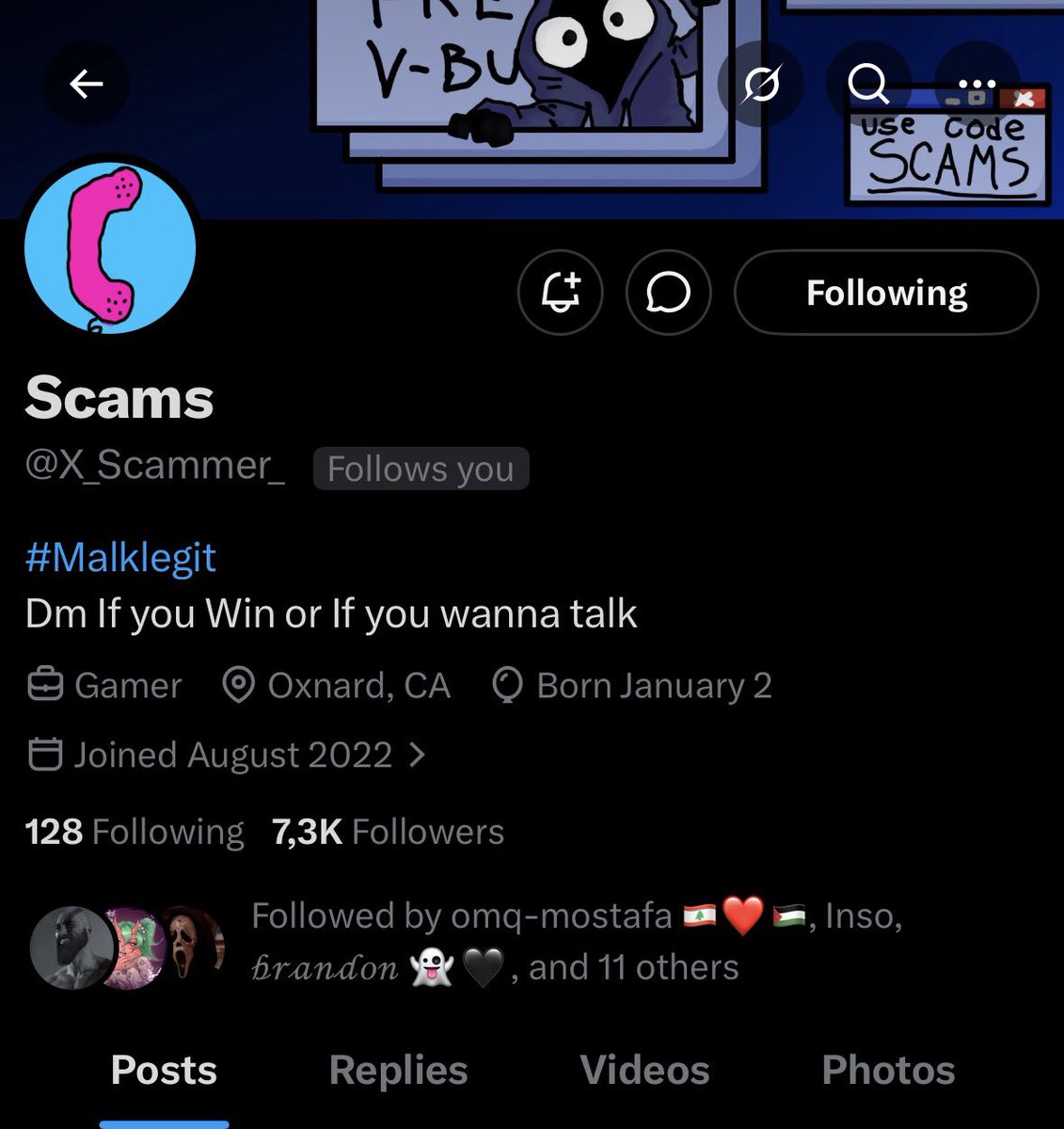 Alert_FNscams's tweet image. THIS FORTNITE SCAMMER (@X_Scammer_) TOTALLY SCAMMED ME FOR LIKE 7 TRILLION B-BUCKS, THIS IS A MASSIVE NEWS, L SCAMMER NO WAYYYYYYYY!1!1!1!1!!

#Cancel #Scammer #Bad