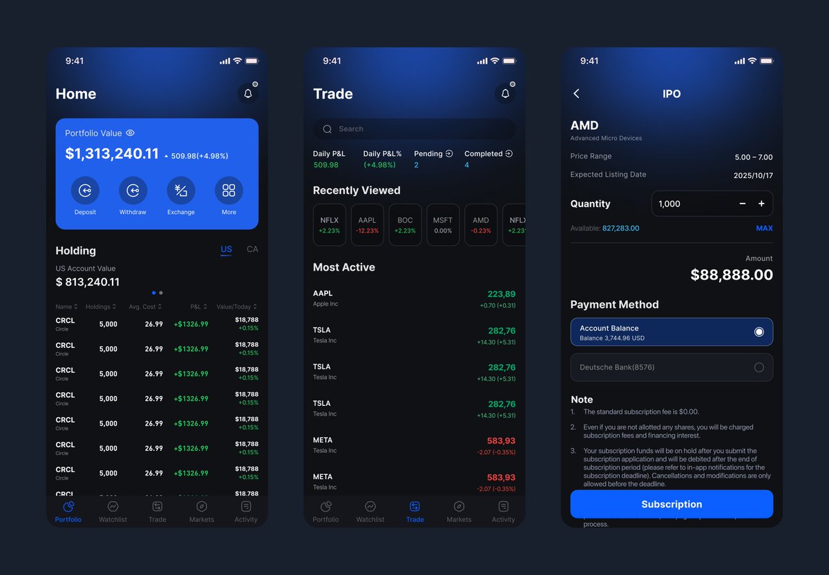 Designed this trading app experience 📊