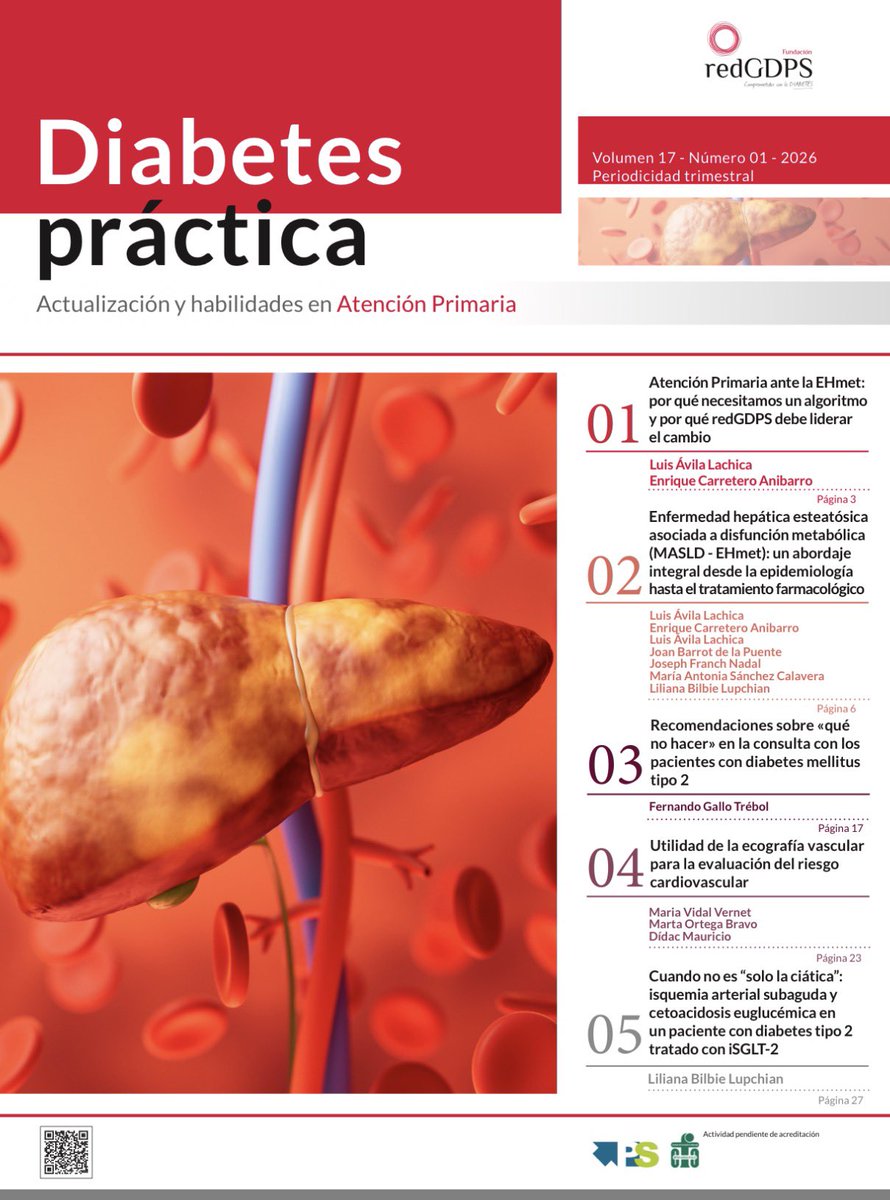 redGDPS's tweet photo. 📢 ¡Nuevo número de Diabetes Práctica! 🩺
Una lectura imprescindible para profesionales de #AtenciónPrimaria profundizando en:
🔰Atención Primaria ante la EHmet
🔰Recomendaciones sobre «qué no hacer» en la consulta, ecografía vascular y otros temas 📚

👇🏼
https://t.co/kFOgLcvJ8g https://t.co/sfIlsbXjXy