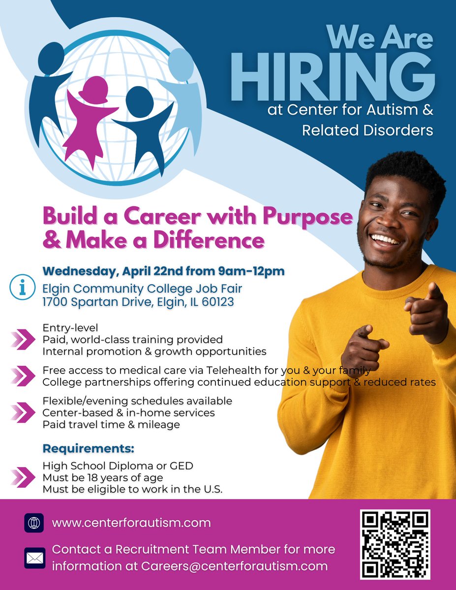 centerforautism's tweet image. We’re hiring in Hoffman Estates, IL! 
Join the CARD team at the Elgin Community College Job Fair.
📍 Elgin Community College
📅 Wednesday, April 22
⏰ 9:00 AM – 12:00 PM
Stop by to meet our team, explore entry-level opportunities.
#NowHiring #CARD #ElginCommunityCollege #ABA