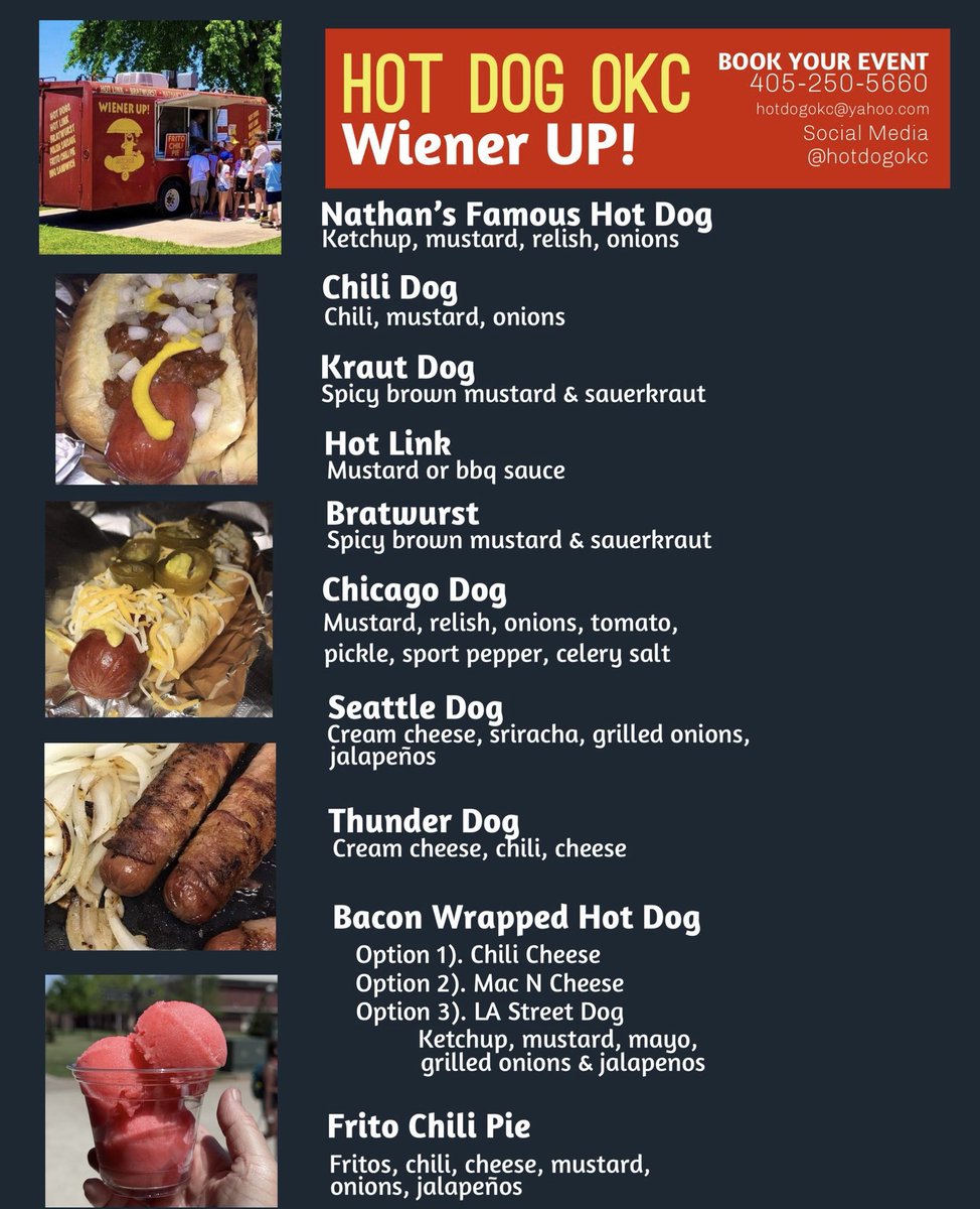 HotDogOKC's tweet photo. We are always booking neighborhoods, schools, teacher appreciation days, churches, corporate lunches, etc.  

We also do fundraising events.  Give me a message, text or call.  Thank you :) https://t.co/1Wzl0Zjmbj